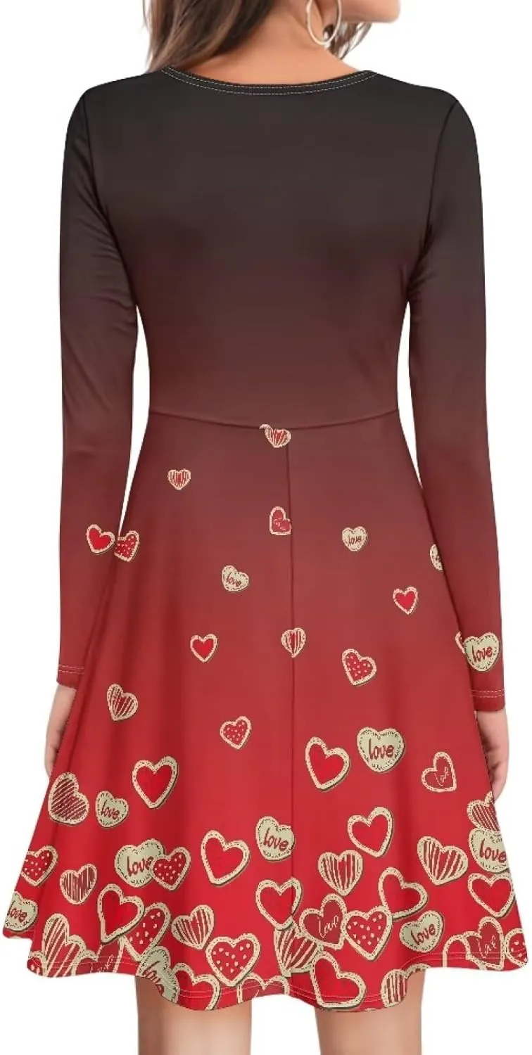 Midi Dresses for Women Fall Long Sleeve Puffy Dress Size S-4XL