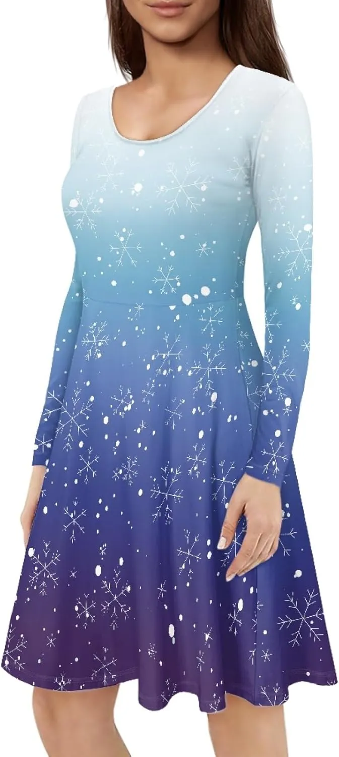 Midi Dresses for Women Fall Long Sleeve Puffy Dress Size S-4XL