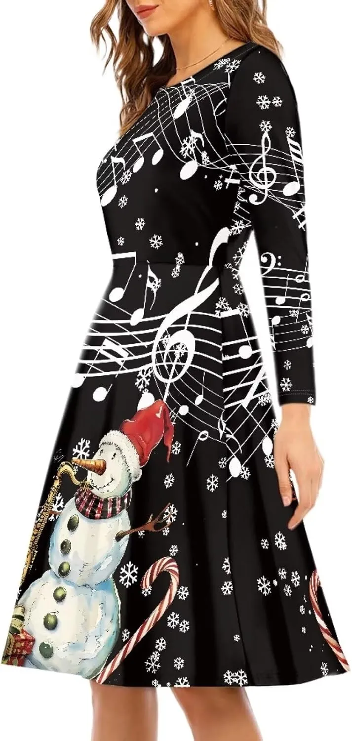 Midi Dresses for Women Fall Long Sleeve Puffy Dress Size S-4XL