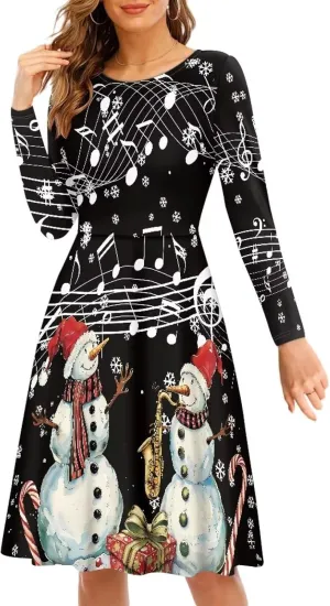 Midi Dresses for Women Fall Long Sleeve Puffy Dress Size S-4XL