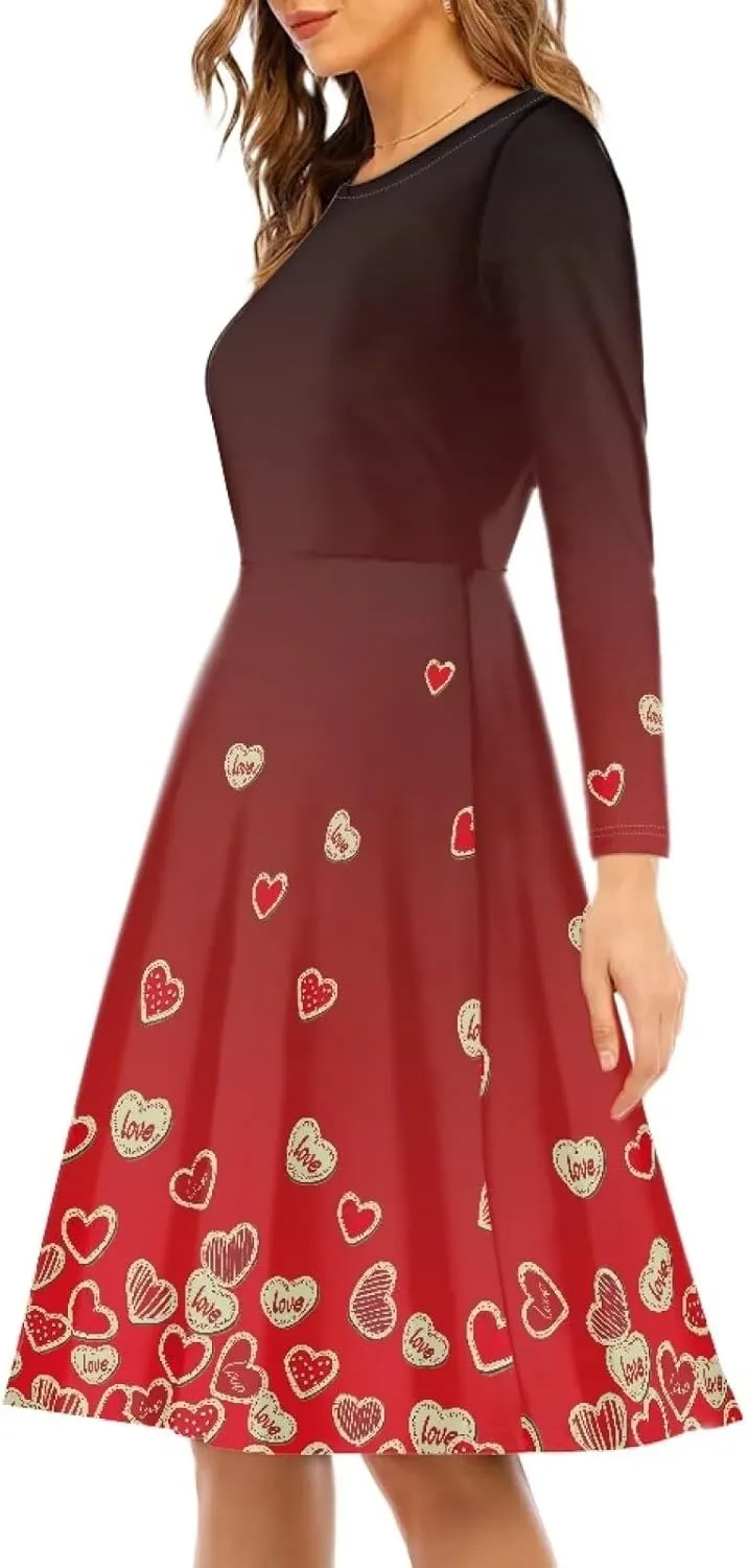 Midi Dresses for Women Fall Long Sleeve Puffy Dress Size S-4XL
