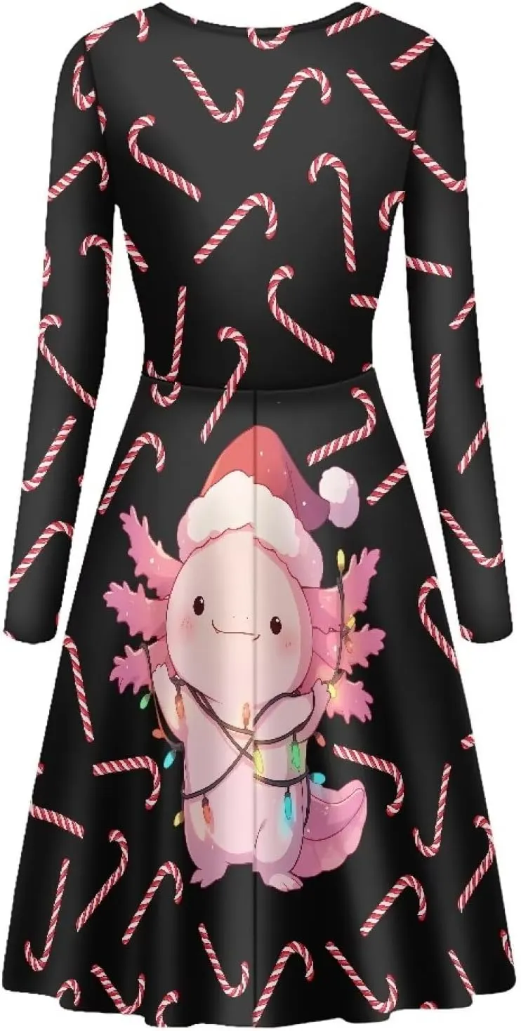 Midi Dresses for Women Fall Long Sleeve Puffy Dress Size S-4XL