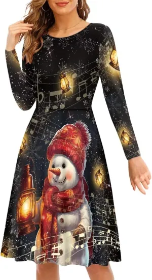 Midi Dresses for Women Fall Long Sleeve Puffy Dress Size S-4XL