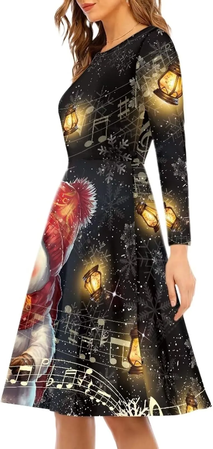 Midi Dresses for Women Fall Long Sleeve Puffy Dress Size S-4XL
