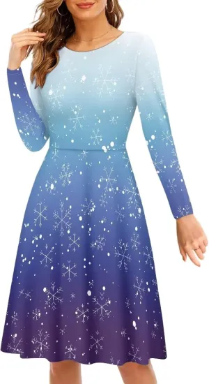 Midi Dresses for Women Fall Long Sleeve Puffy Dress Size S-4XL