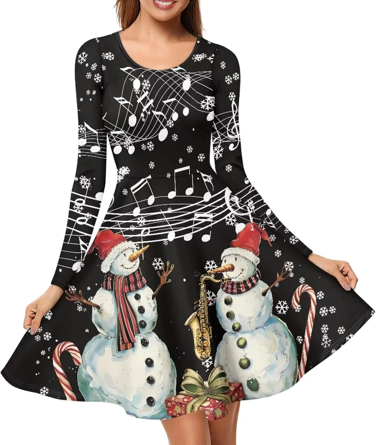 Midi Dresses for Women Fall Long Sleeve Puffy Dress Size S-4XL