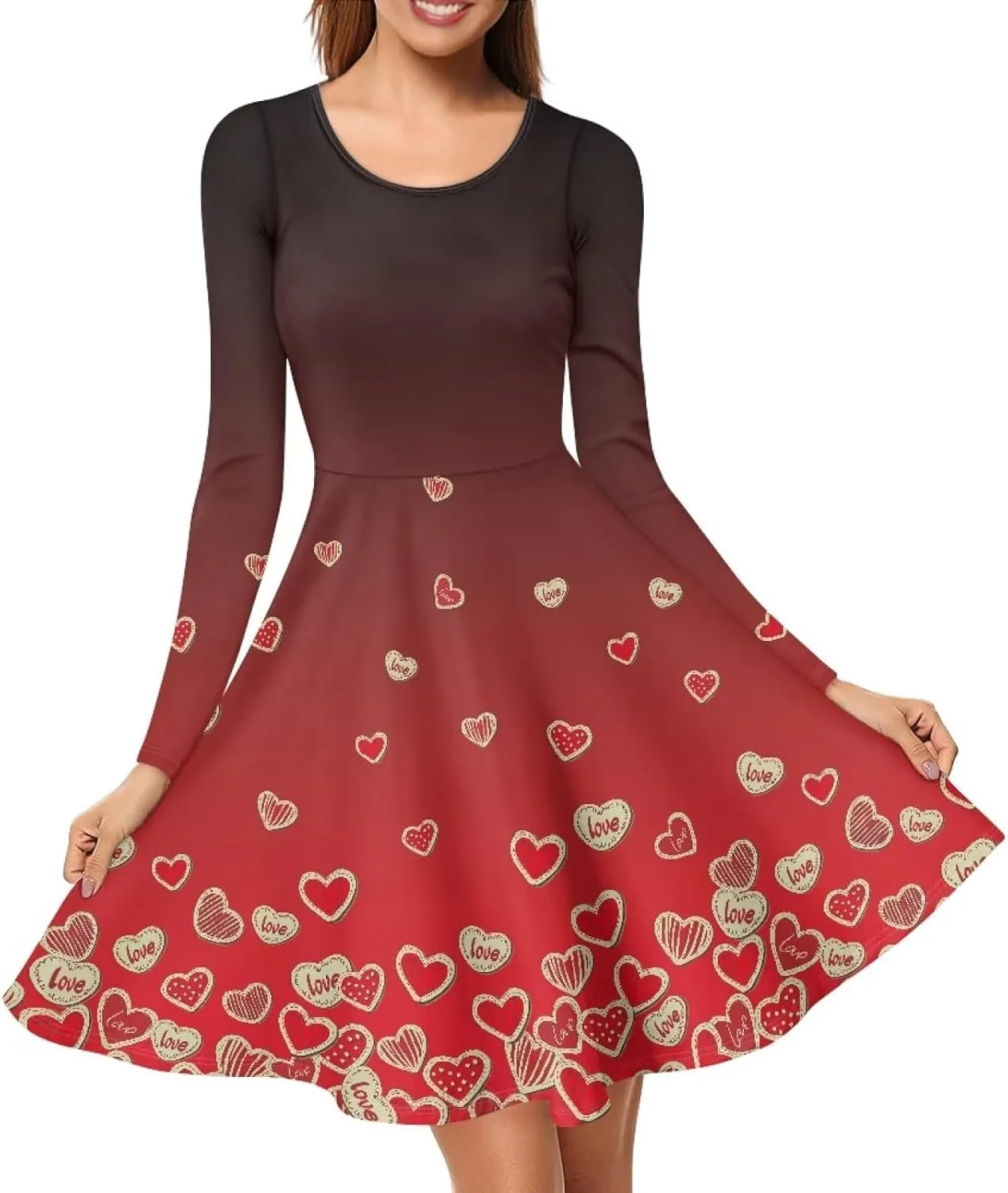 Midi Dresses for Women Fall Long Sleeve Puffy Dress Size S-4XL