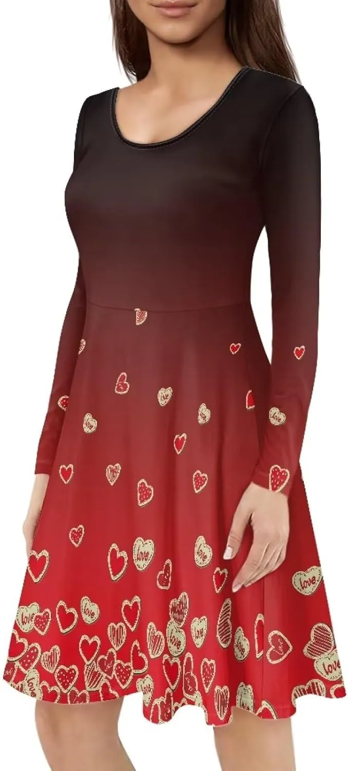 Midi Dresses for Women Fall Long Sleeve Puffy Dress Size S-4XL
