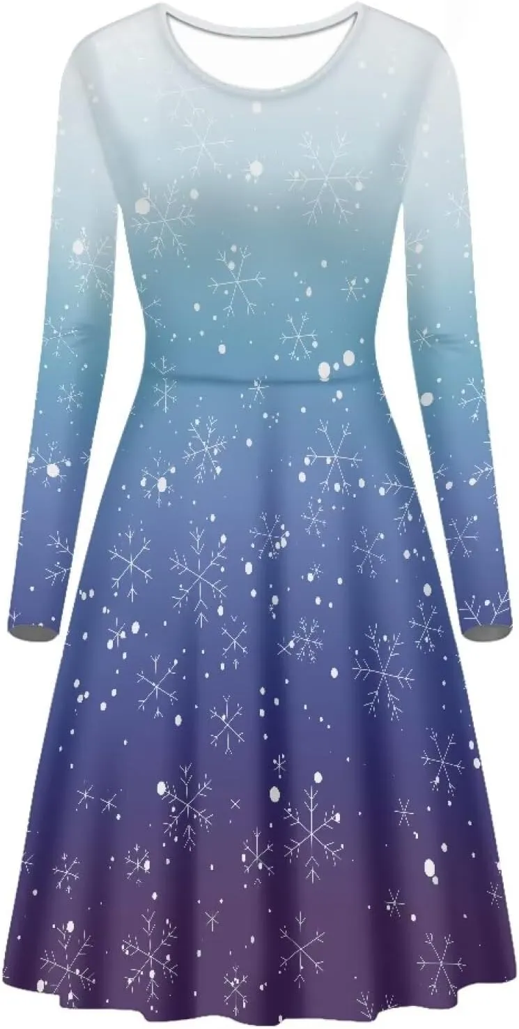 Midi Dresses for Women Fall Long Sleeve Puffy Dress Size S-4XL