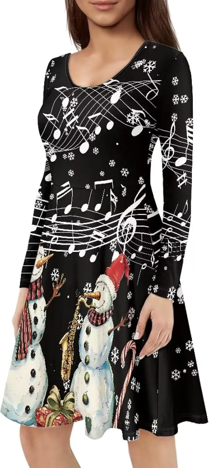 Midi Dresses for Women Fall Long Sleeve Puffy Dress Size S-4XL