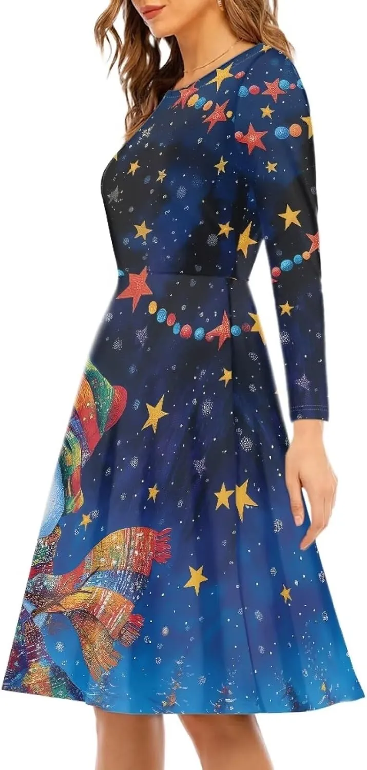 Midi Dresses for Women Fall Long Sleeve Puffy Dress Size S-4XL