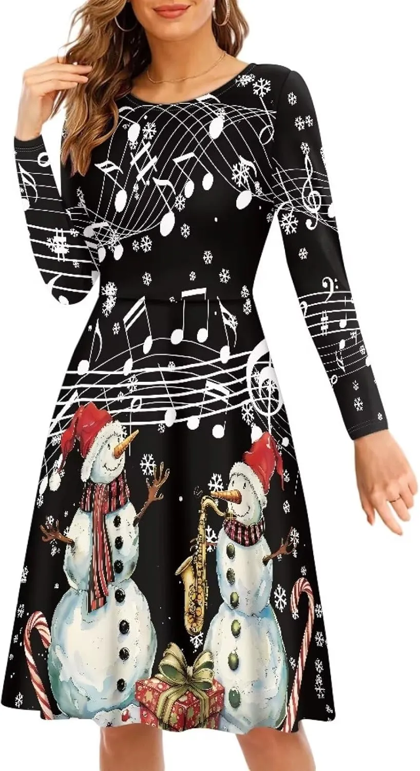 Midi Dresses for Women Fall Long Sleeve Puffy Dress Size S-4XL