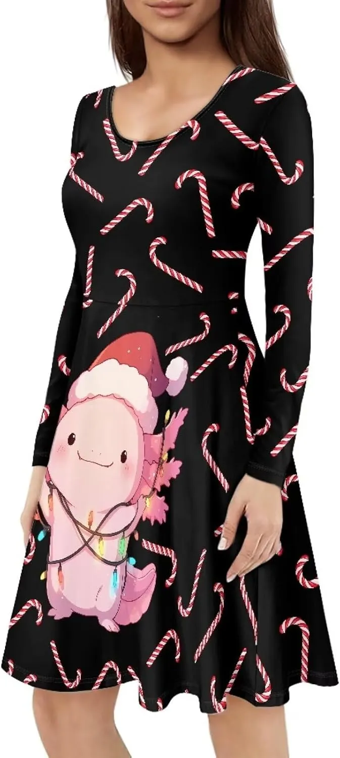 Midi Dresses for Women Fall Long Sleeve Puffy Dress Size S-4XL