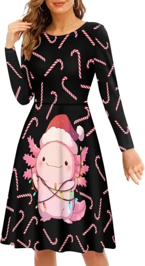 Midi Dresses for Women Fall Long Sleeve Puffy Dress Size S-4XL