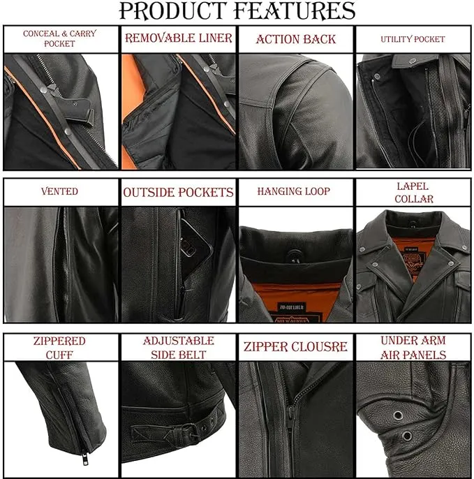 Milwaukee Leather Men’s ‘Pistol Pete’ Black Vented Leather Cruiser Jacket - MLM1520