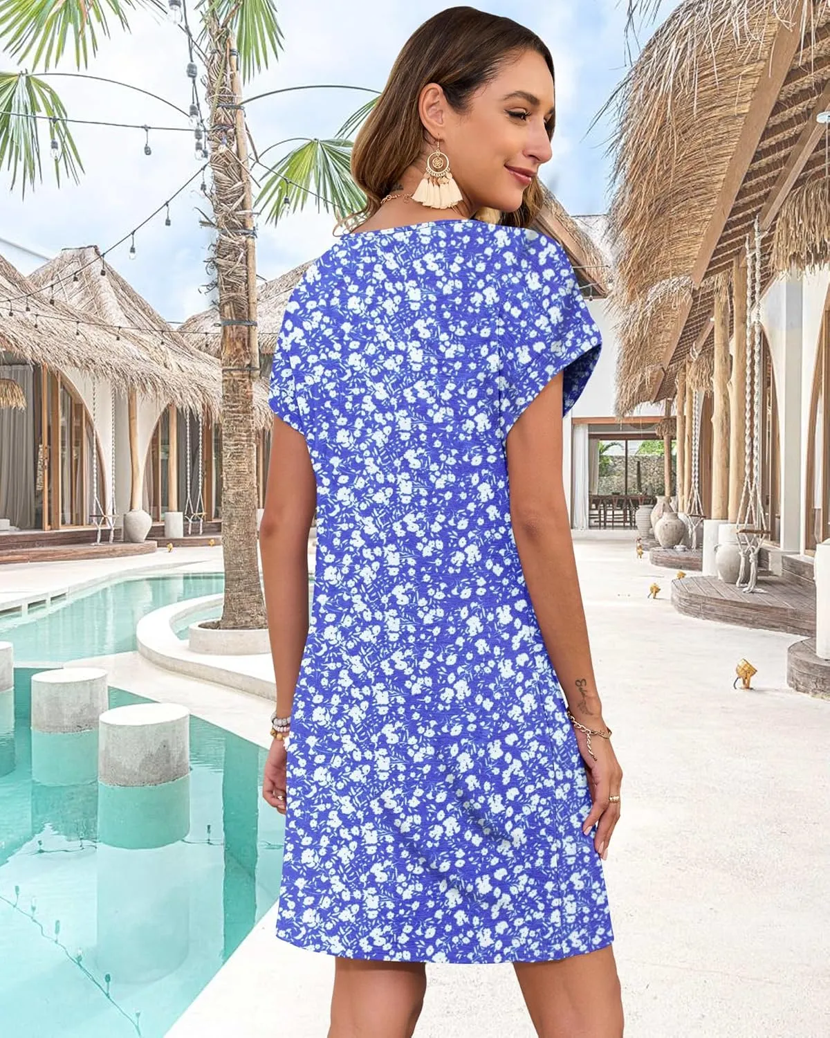 MOLERANI Women's Casual T Shirt V Neck Dress Summer Button Short Sleeve Dresses 2025 Mini Sundresses