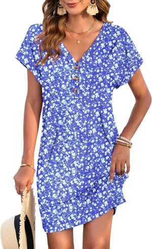 MOLERANI Women's Casual T Shirt V Neck Dress Summer Button Short Sleeve Dresses 2025 Mini Sundresses