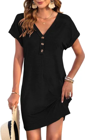 MOLERANI Women's Casual T Shirt V Neck Dress Summer Button Short Sleeve Dresses 2025 Mini Sundresses
