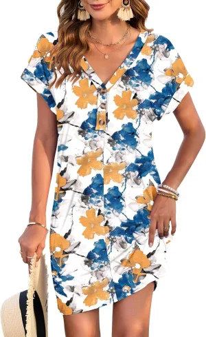 MOLERANI Women's Casual T Shirt V Neck Dress Summer Button Short Sleeve Dresses 2025 Mini Sundresses
