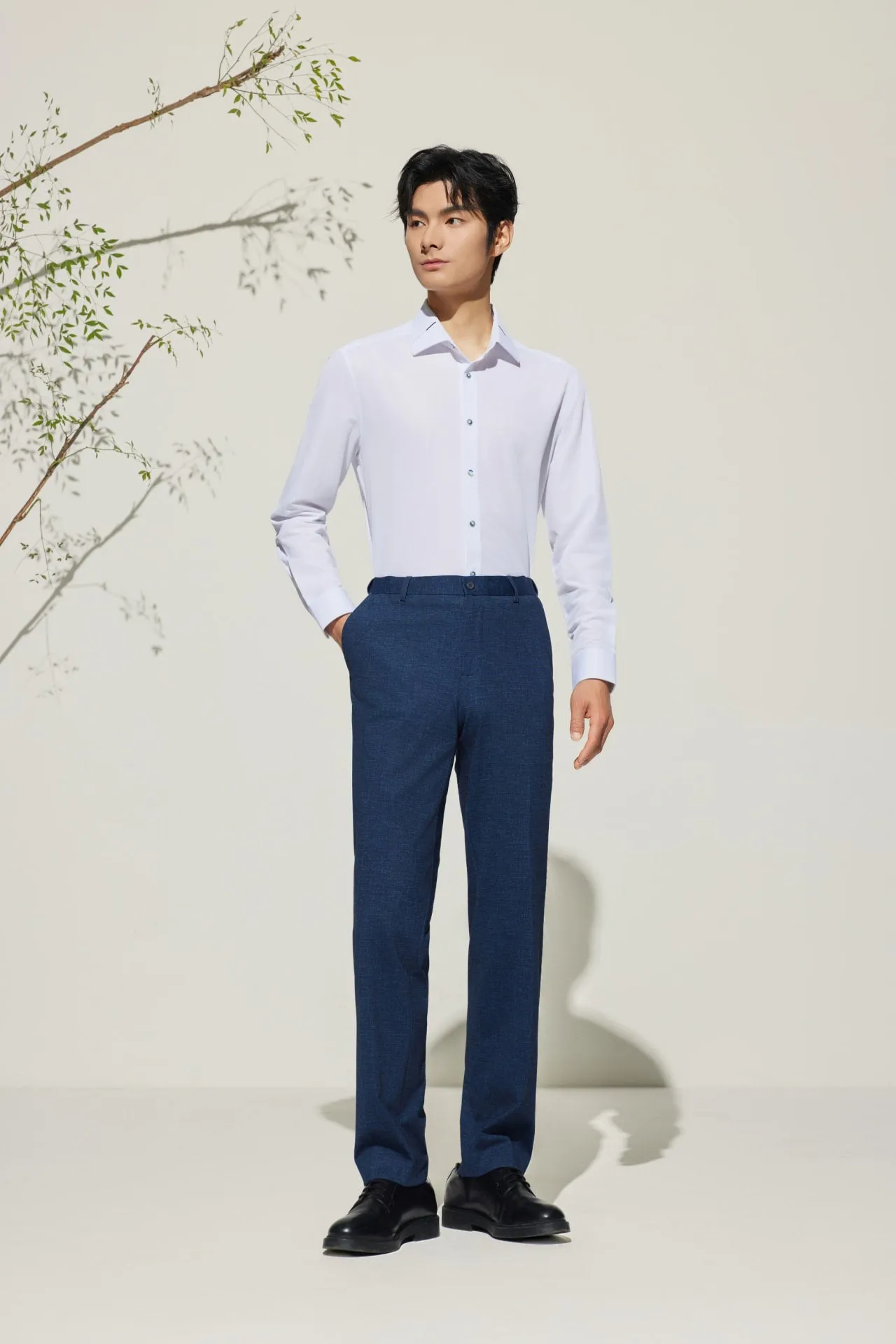 Multi-Way Stretch Knit Print Smart Fit Texture Suit Pants with Elastic Waist Band