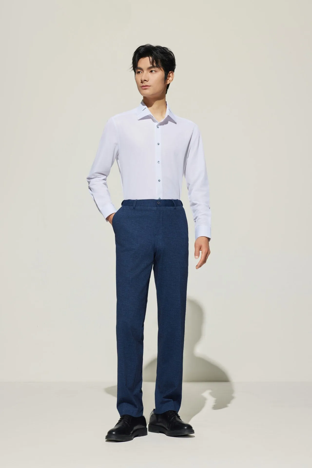Multi-Way Stretch Knit Print Smart Fit Texture Suit Pants with Elastic Waist Band