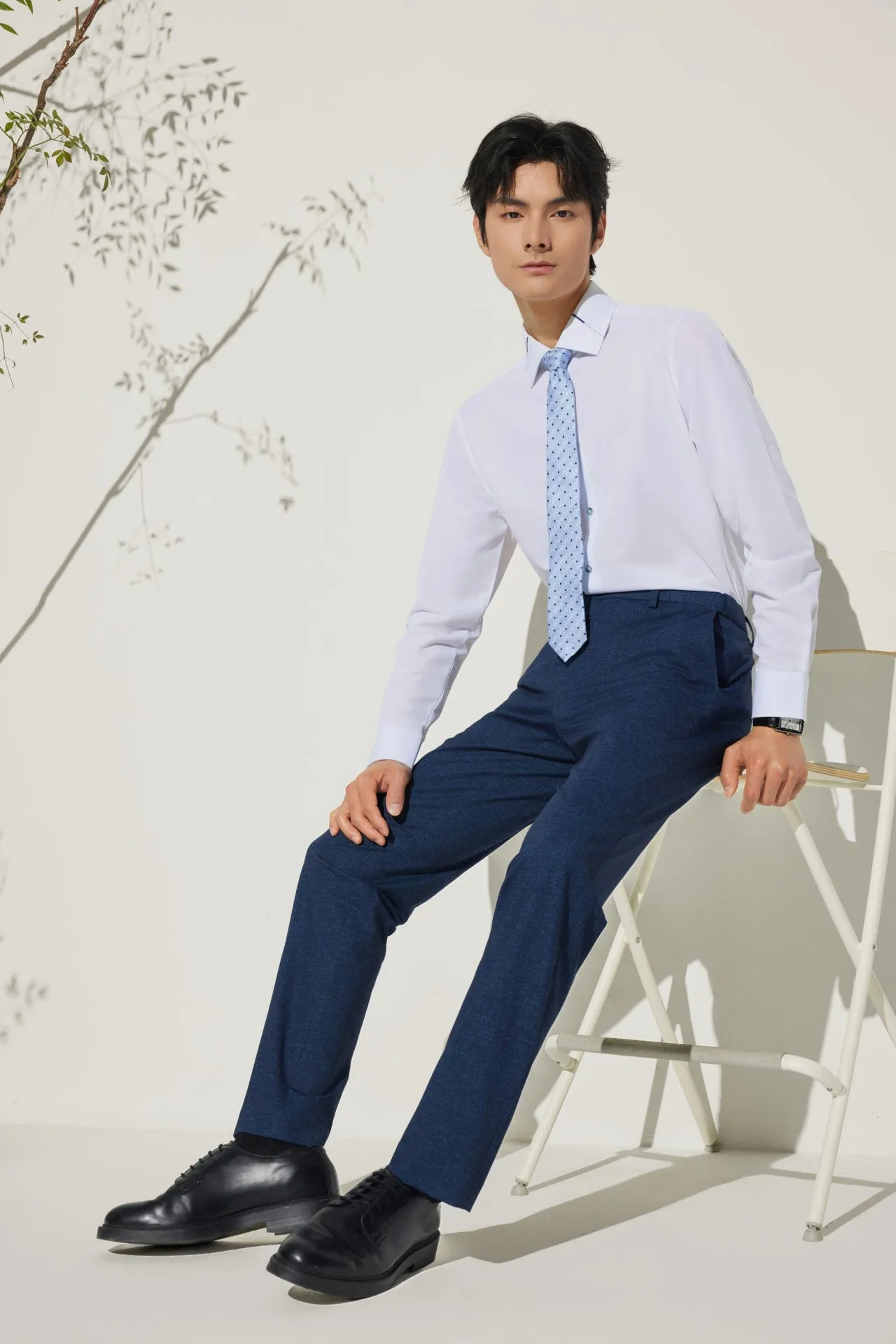 Multi-Way Stretch Knit Print Smart Fit Texture Suit Pants with Elastic Waist Band