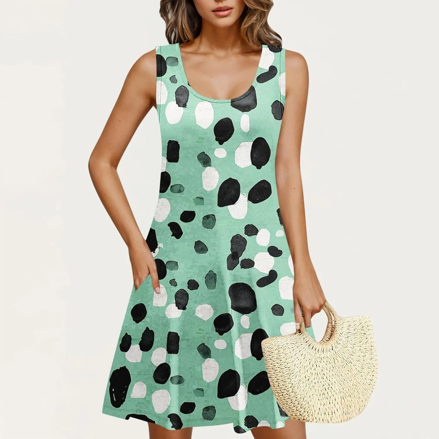NaRHbrg Women's Floral Print Sleeveless Summer Casual Mini Dress Lightweight Loose Fit Beach Sundress Vacation Outfit