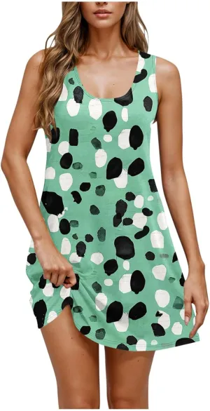 NaRHbrg Women's Floral Print Sleeveless Summer Casual Mini Dress Lightweight Loose Fit Beach Sundress Vacation Outfit