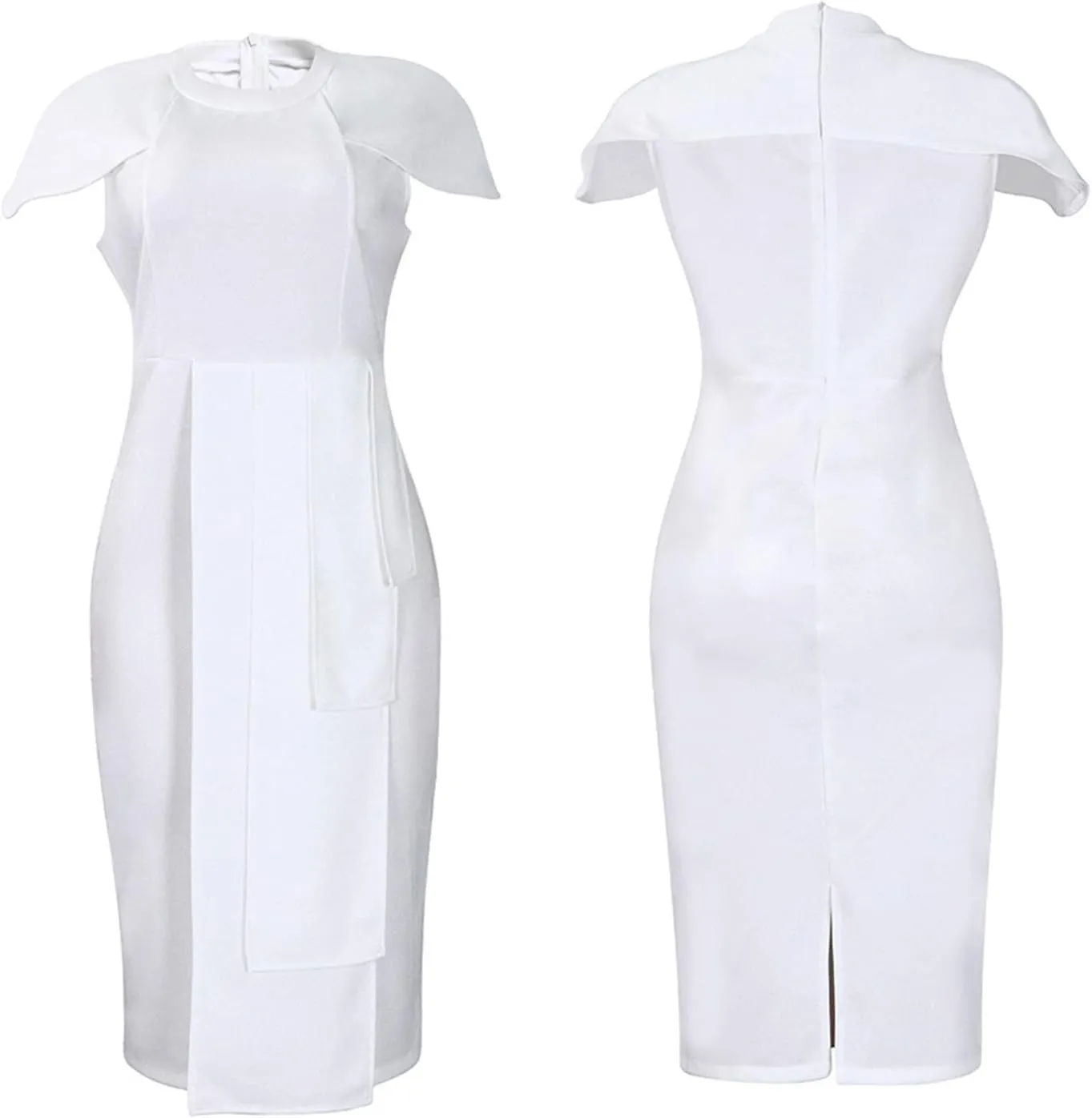 NATHGAM Plus Size Pencil Midi Dress Women Sexy Wrap Front Ruched Bodycon Tiered Dresses Office Business Cocktail Party Dress