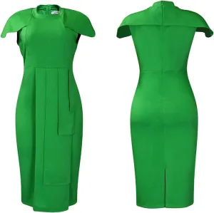 NATHGAM Plus Size Pencil Midi Dress Women Sexy Wrap Front Ruched Bodycon Tiered Dresses Office Business Cocktail Party Dress