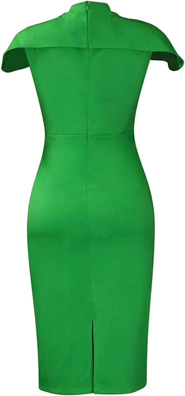 NATHGAM Plus Size Pencil Midi Dress Women Sexy Wrap Front Ruched Bodycon Tiered Dresses Office Business Cocktail Party Dress