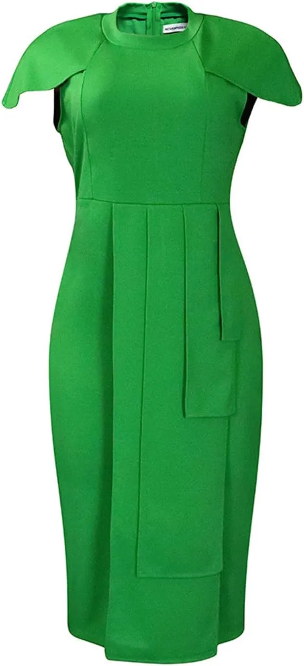 NATHGAM Plus Size Pencil Midi Dress Women Sexy Wrap Front Ruched Bodycon Tiered Dresses Office Business Cocktail Party Dress