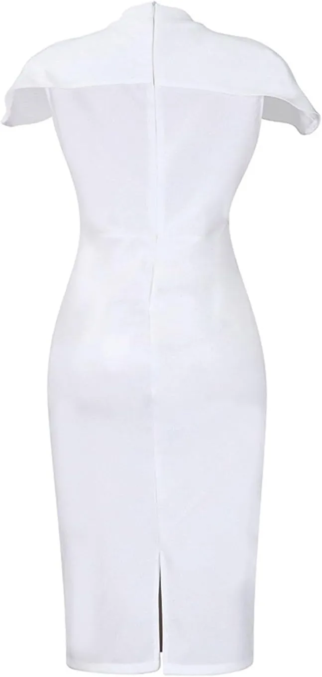 NATHGAM Plus Size Pencil Midi Dress Women Sexy Wrap Front Ruched Bodycon Tiered Dresses Office Business Cocktail Party Dress