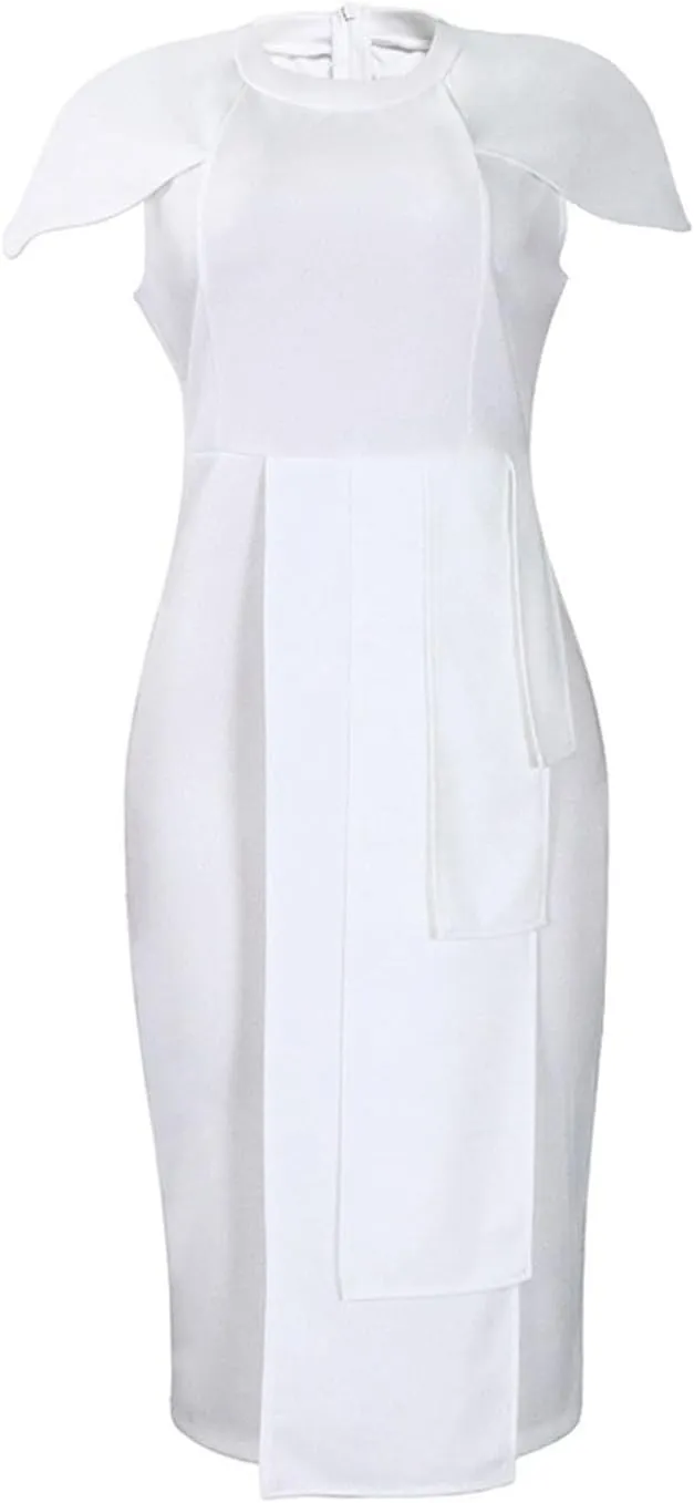 NATHGAM Plus Size Pencil Midi Dress Women Sexy Wrap Front Ruched Bodycon Tiered Dresses Office Business Cocktail Party Dress