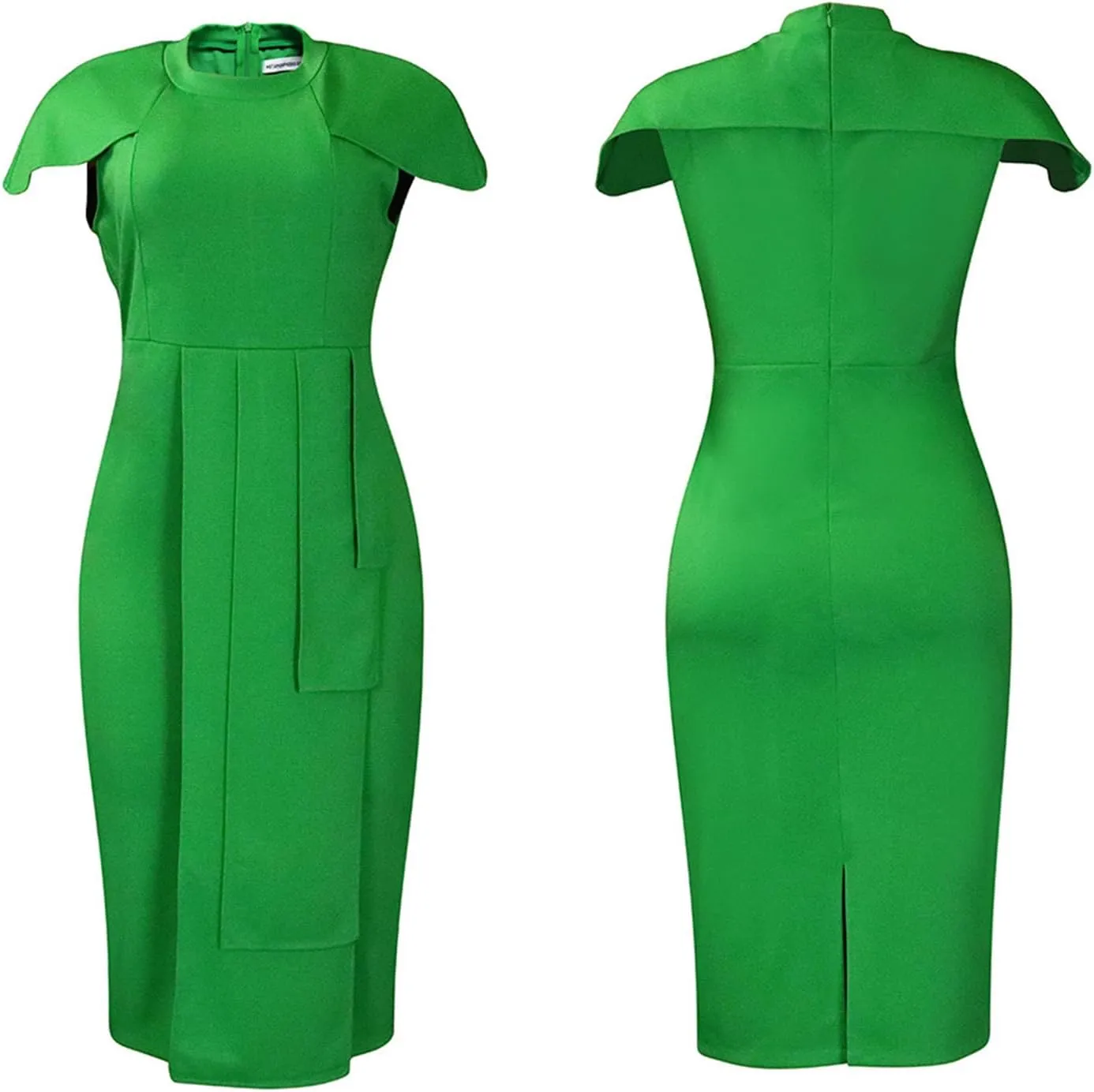 NATHGAM Plus Size Pencil Midi Dress Women Sexy Wrap Front Ruched Bodycon Tiered Dresses Office Business Cocktail Party Dress