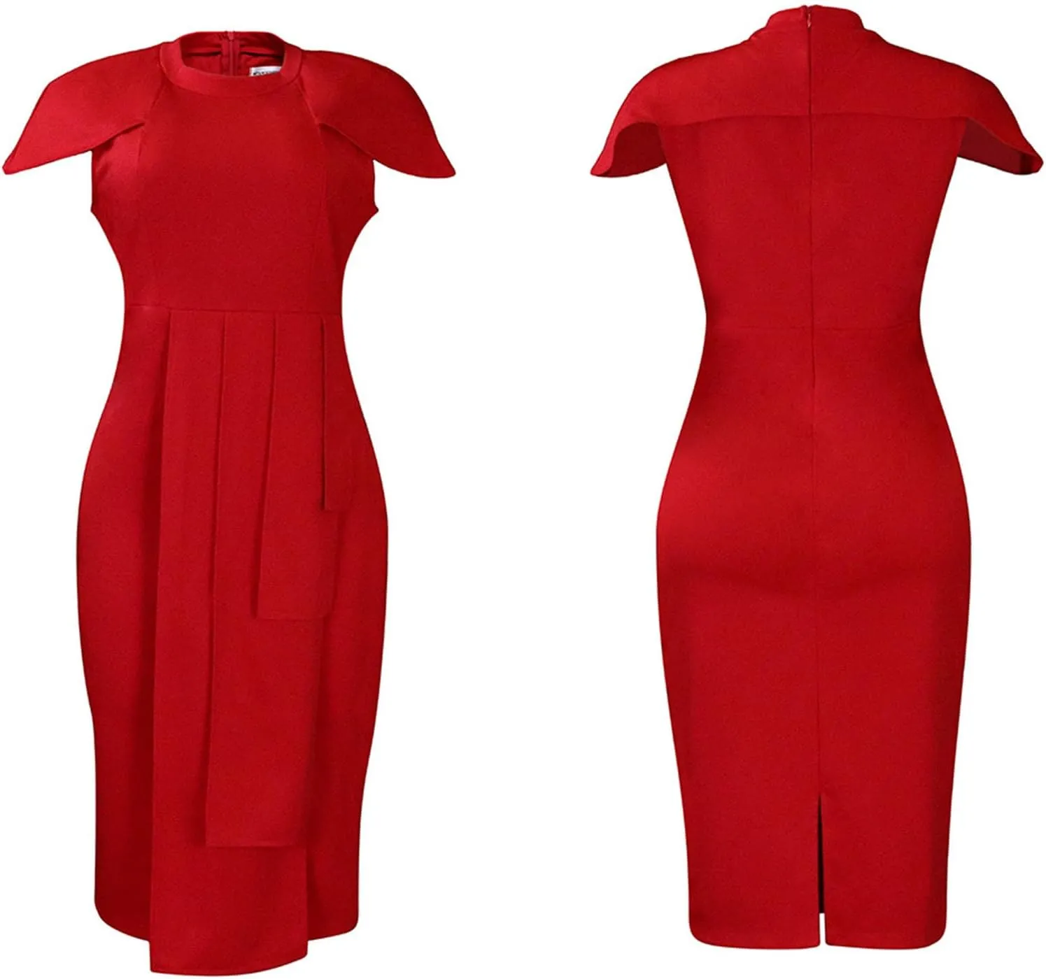 NATHGAM Plus Size Pencil Midi Dress Women Sexy Wrap Front Ruched Bodycon Tiered Dresses Office Business Cocktail Party Dress