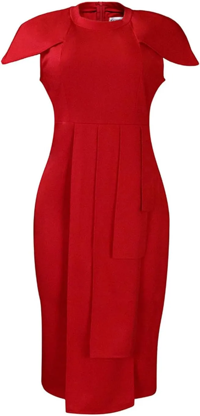 NATHGAM Plus Size Pencil Midi Dress Women Sexy Wrap Front Ruched Bodycon Tiered Dresses Office Business Cocktail Party Dress