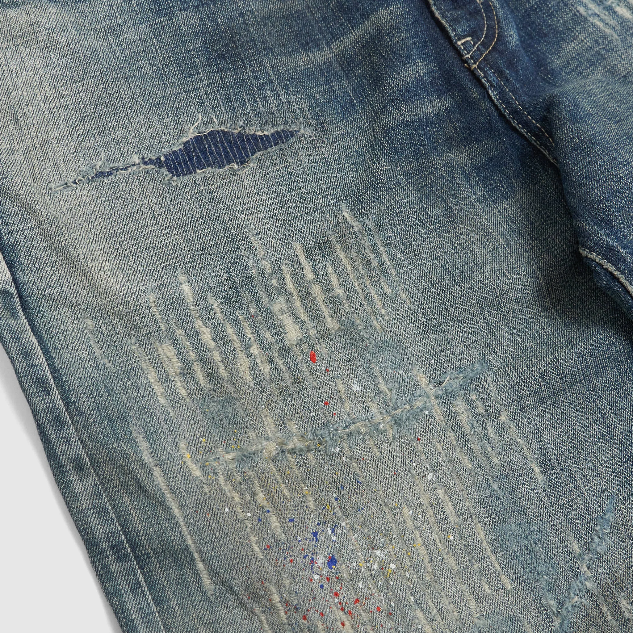 Neighborhood Deep-Mid Tapered Distressed Selvage Jeans
