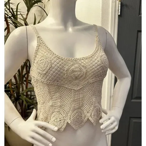 NWT Rachel Zoe Crochet Crop Tank Top Size Small Cotton Boho Festival Y2K Hippie.