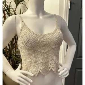 NWT Rachel Zoe Crochet Crop Tank Top Size Small Cotton Boho Festival Y2K Hippie.