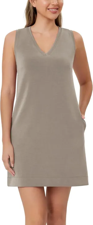 ODODOS Modal Soft V-Neck Tank Dress for Women Sleeveless Sundress Casual Relaxed Summer Dress with Pocket