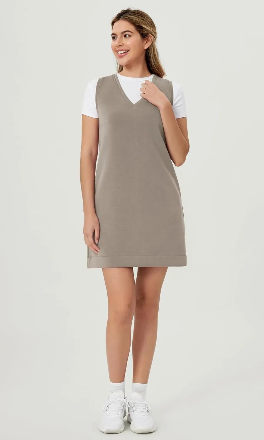 ODODOS Modal Soft V-Neck Tank Dress for Women Sleeveless Sundress Casual Relaxed Summer Dress with Pocket