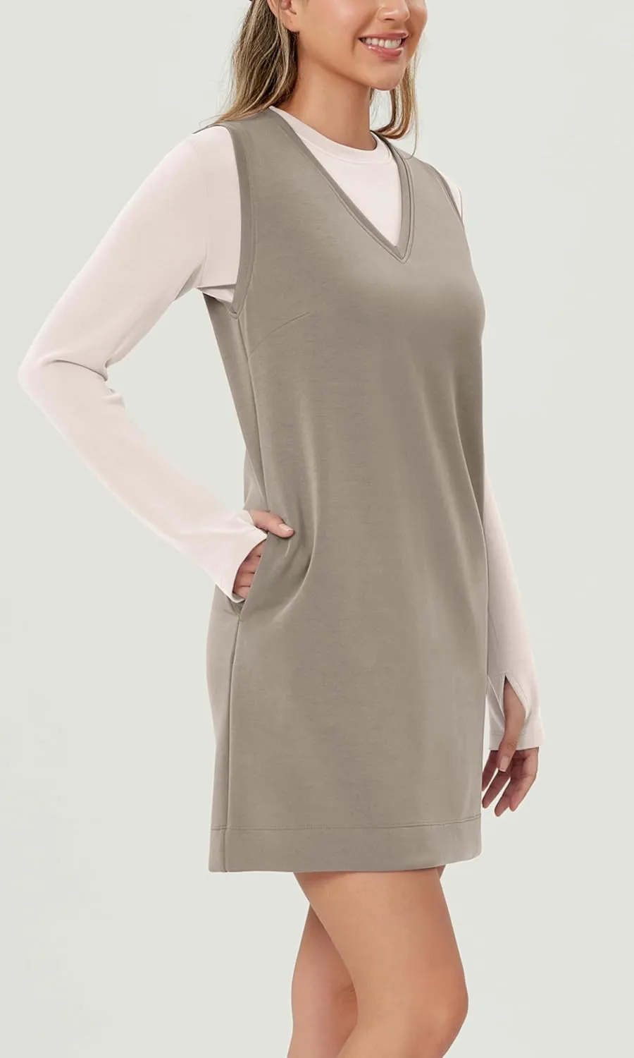 ODODOS Modal Soft V-Neck Tank Dress for Women Sleeveless Sundress Casual Relaxed Summer Dress with Pocket