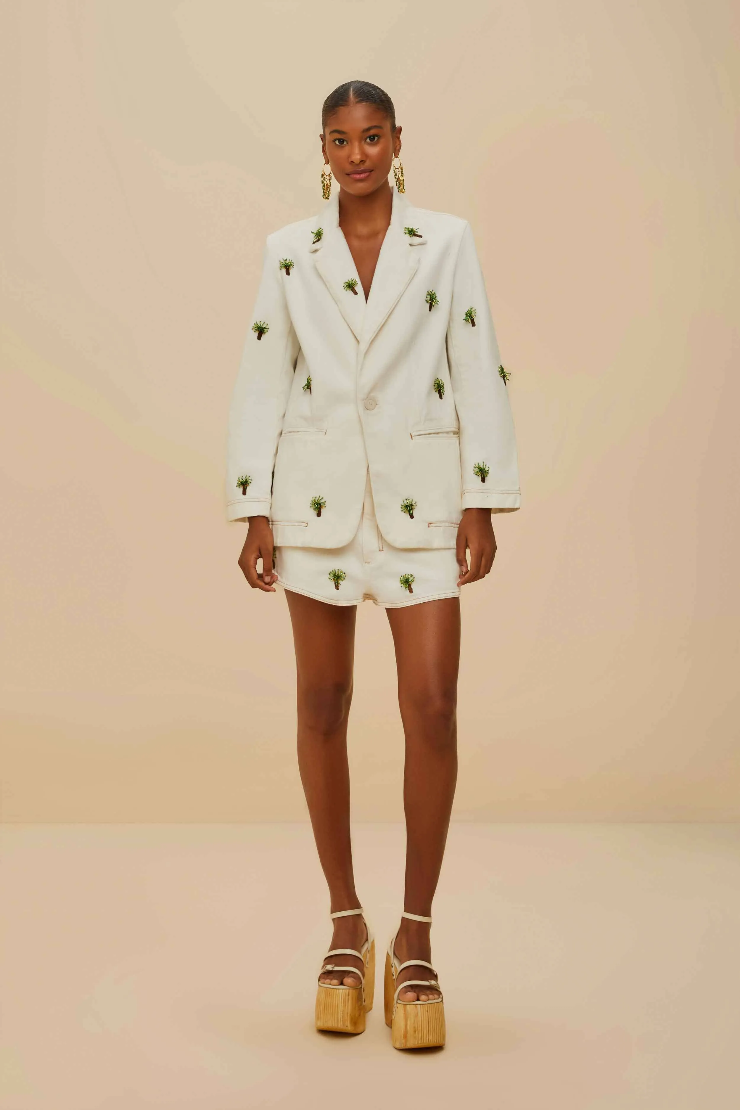 Off-White Embroidered Coconut Tree Shorts