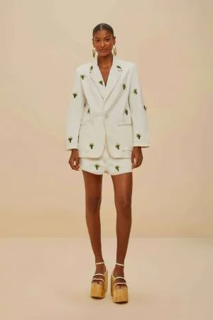 Off-White Embroidered Coconut Tree Shorts