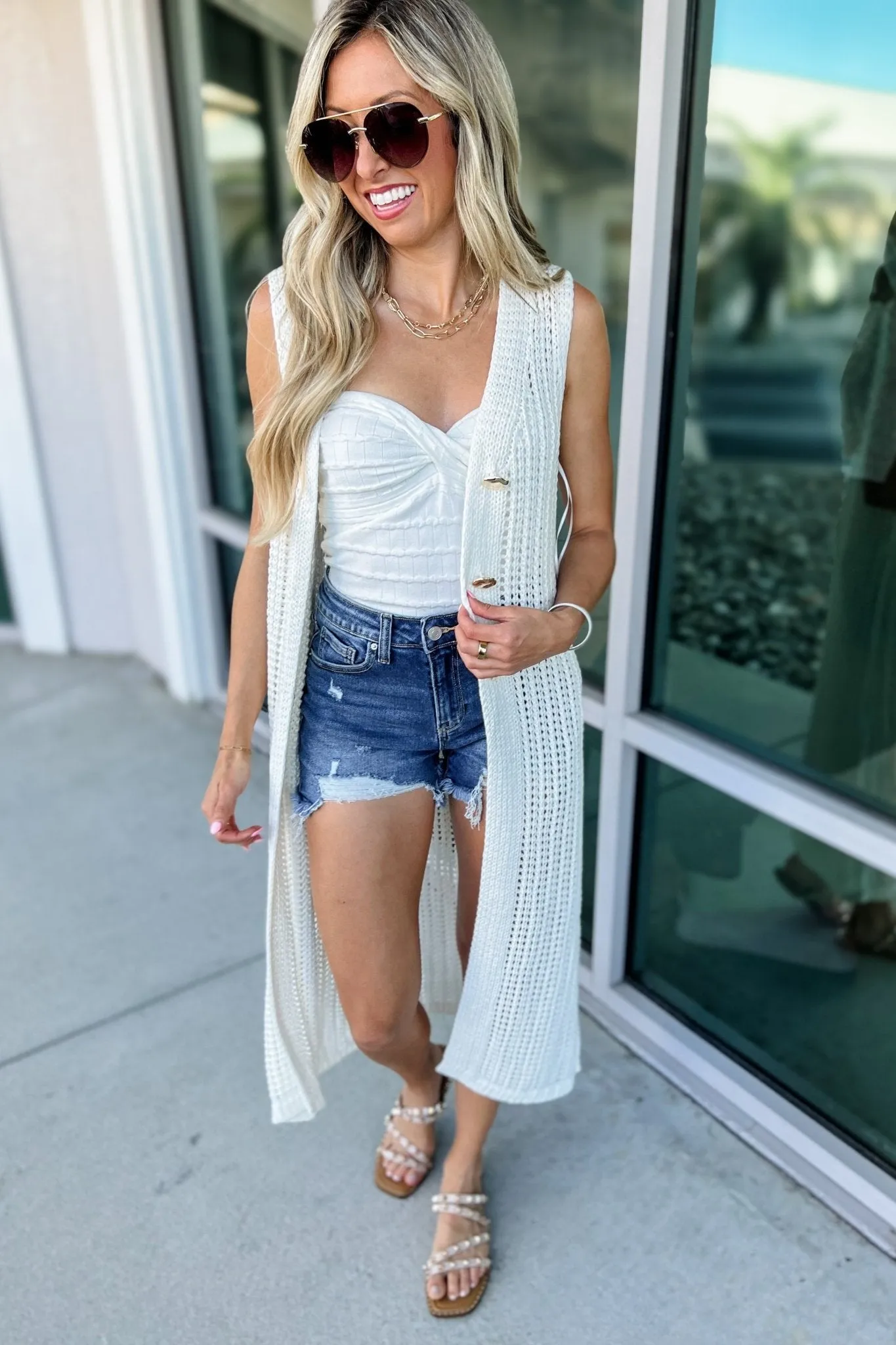 Off White Meadowlight Crochet Vest Cardigan