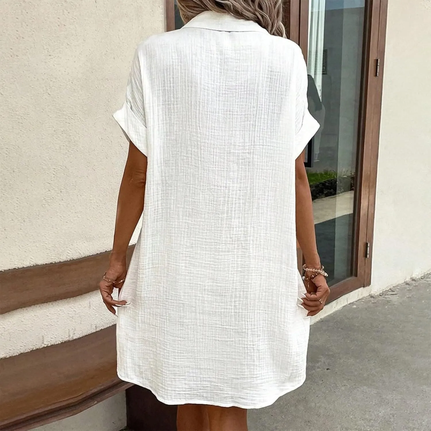Palaver Summer Dresses for Women 2025 Casual Button Down Short Sleeve Tshirt Dress Boho Vacation Midi Dresses with Pockets