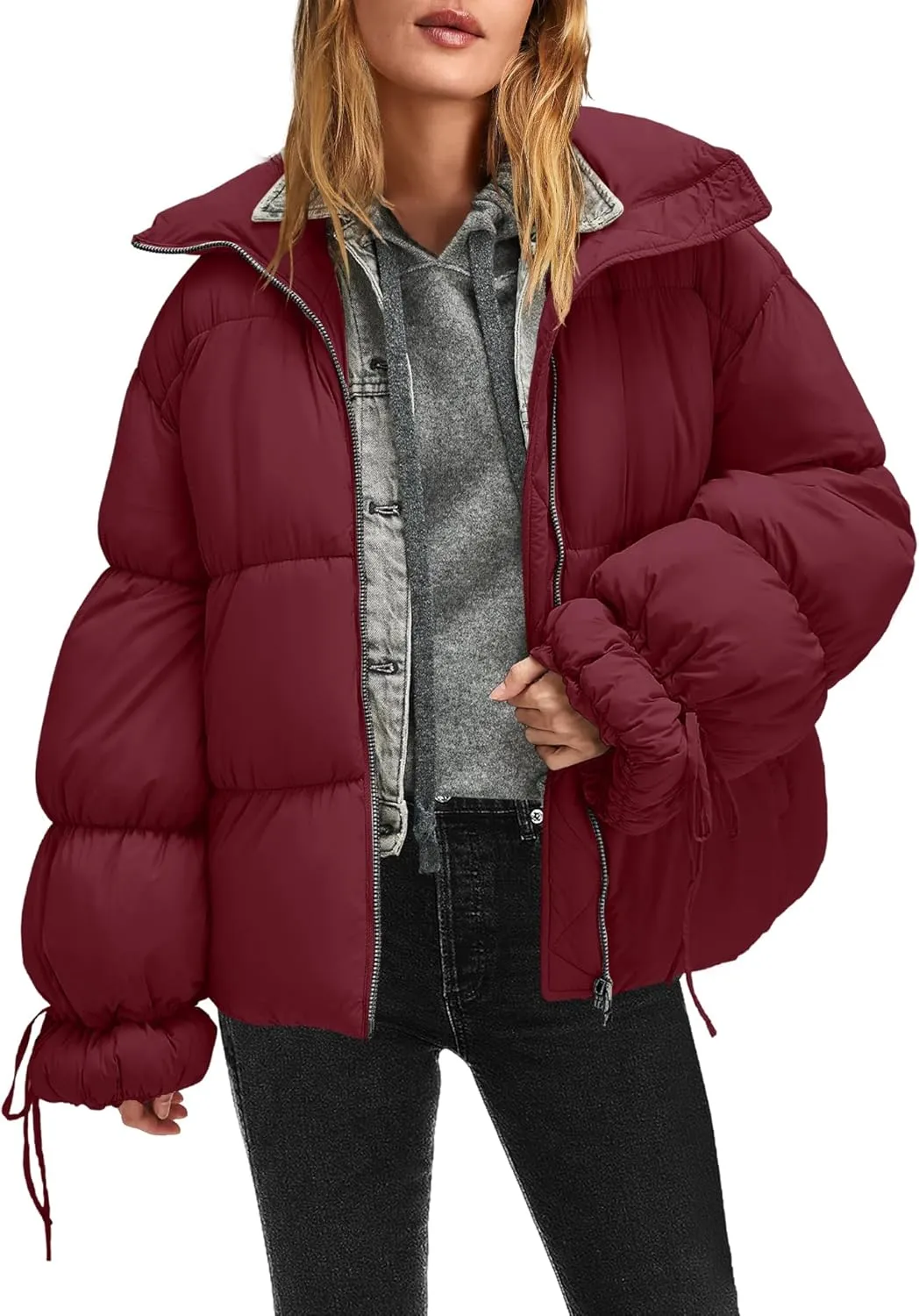 Panadila Womens Oversized Puffer Jacket Warm Winter Cozy Coats Casual Baggy Full Zip Up Puffer Coat with Pockets