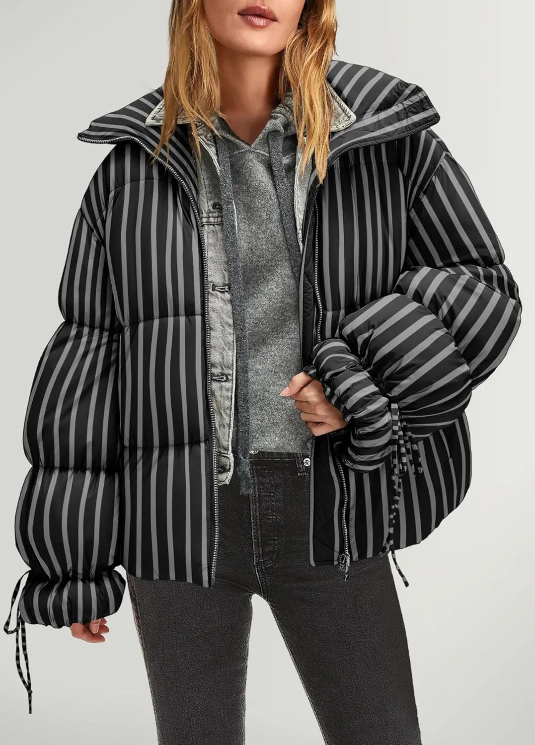 Panadila Womens Oversized Puffer Jacket Warm Winter Cozy Coats Casual Baggy Full Zip Up Puffer Coat with Pockets