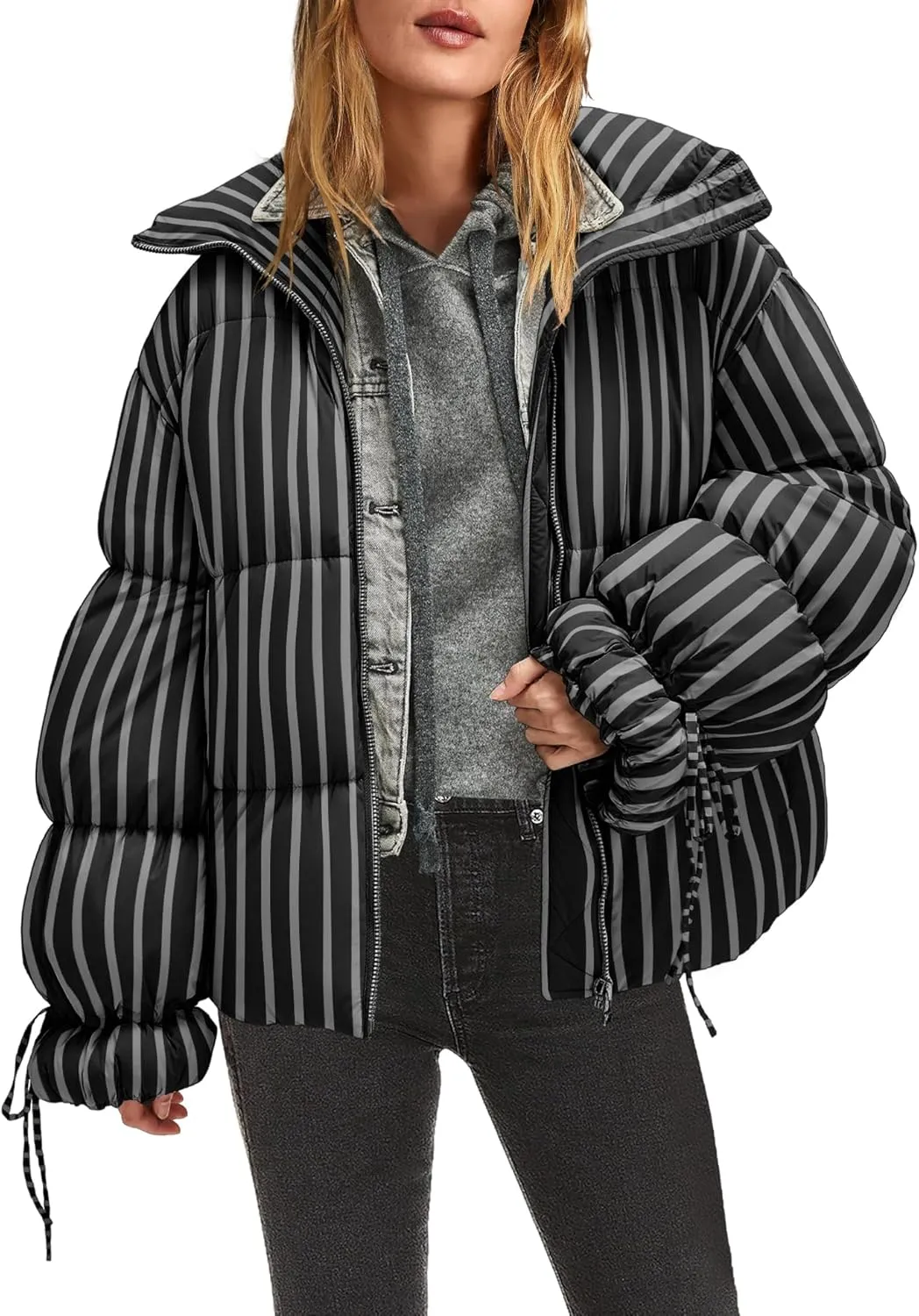 Panadila Womens Oversized Puffer Jacket Warm Winter Cozy Coats Casual Baggy Full Zip Up Puffer Coat with Pockets